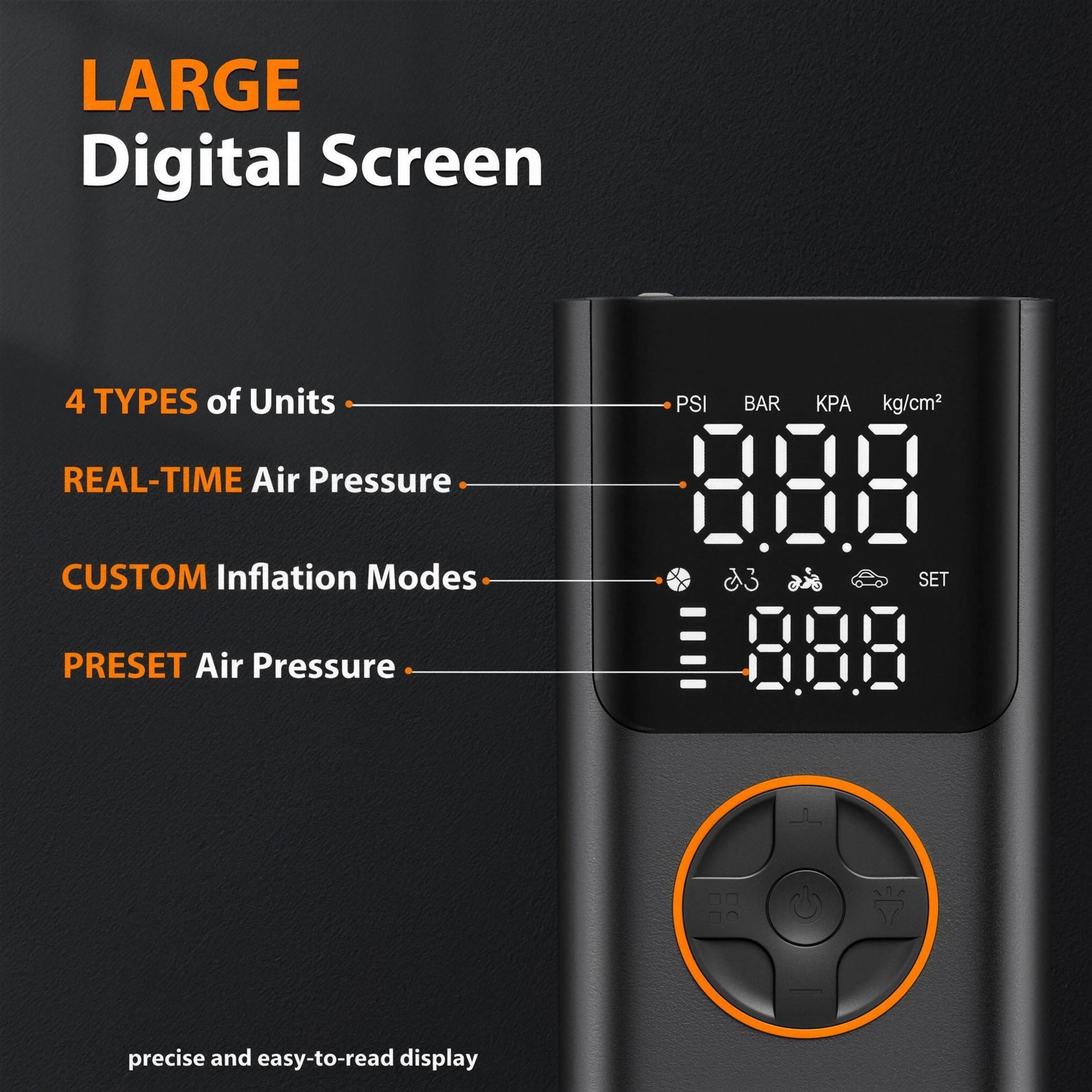 AirFlux large digital screen showing real time and preset air pressure